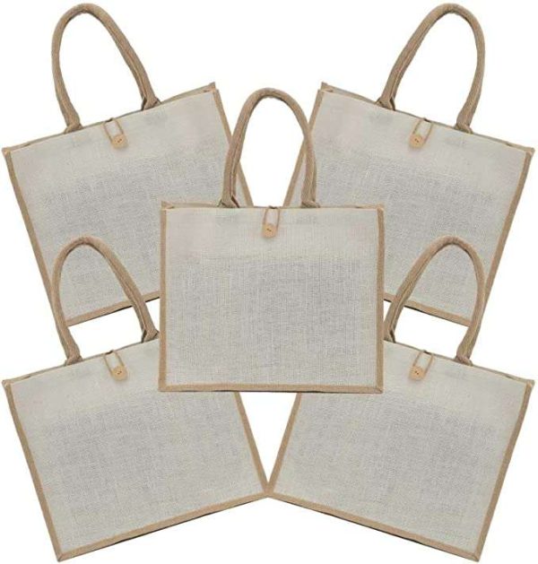 BYFT004222 Jute Bag White Beige 40 x 33 x 15 Cm Set of 1 C