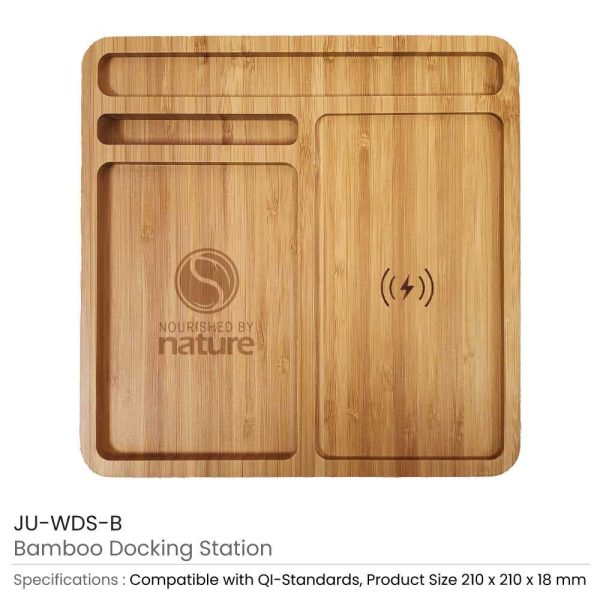 BYFT005675 Bamboo Wireless Charger Docking Station Natural Set of 1 B
