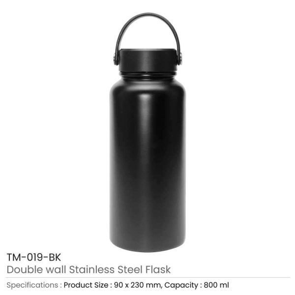 BYFT005688 Double Wall Stainless Steel Flask Black Set of 1 B