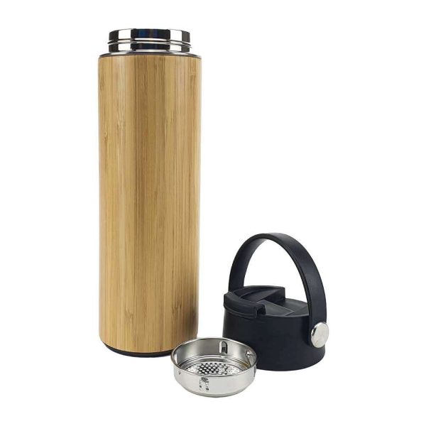 BYFT005689 Bamboo Flask with Tea Infuser Natural Black Set of 1 A