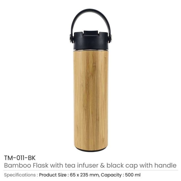 BYFT005689 Bamboo Flask with Tea Infuser Natural Black Set of 1 B