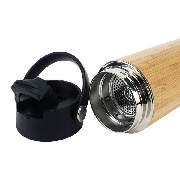 BYFT005689 Bamboo Flask with Tea Infuser Natural Black Set of 1 C
