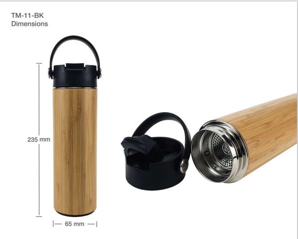 BYFT005689 Bamboo Flask with Tea Infuser Natural Black Set of 1 D