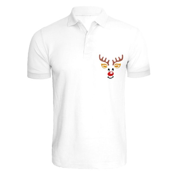 BYFT008804 BYFT Polo Neck T Shirt White Embroidery Reindeer Set of 1