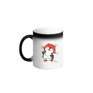 BYFT009058 BYFT Printed Magic Mugs Black Penguin Entangled in String Lights Ceramic Set of 1