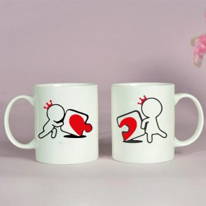 BYFT009323 BYFT Printed MUGS White Perfect Match Design 300 ml Ceramic Set of 2