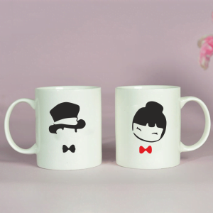 Cart 6 BYFT009327 BYFT Printed MUGS White Chinese Couple Design 300 ml Ceramic Set of 2