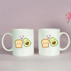 Cart 7 BYFT009334 BYFT Printed MUGS White Avacado Toast Design 300 ml Ceramic Set of 2