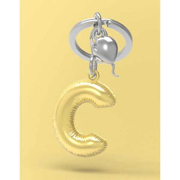 BYFT012871 METALMORPHOSE MTM KEYCHAIN Party Balloon Alphabet C Golden Zinc Alloy Set of 1 MTM10C A