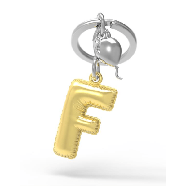 BYFT012874 METALMORPHOSE MTM KEYCHAIN Party Balloon Alphabet F Golden Zinc Alloy Set of 1 MTM10F
