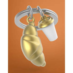BYFT012885 METALMORPHOSE MTM KEYCHAIN Croissant Coffee Golden Zinc Alloy Set of 1 MTM134 01 A