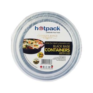 Hotpack Black Base Round Container 16 oz with Lids 5 Pieces 1