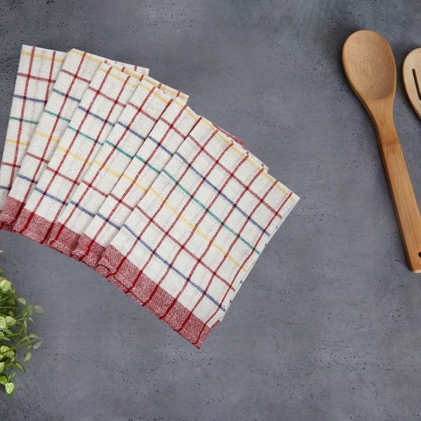 BYFT017637 Orchard Red Checks Yarn Dyed 50 x 70 Cm Tea Towel Set of 4