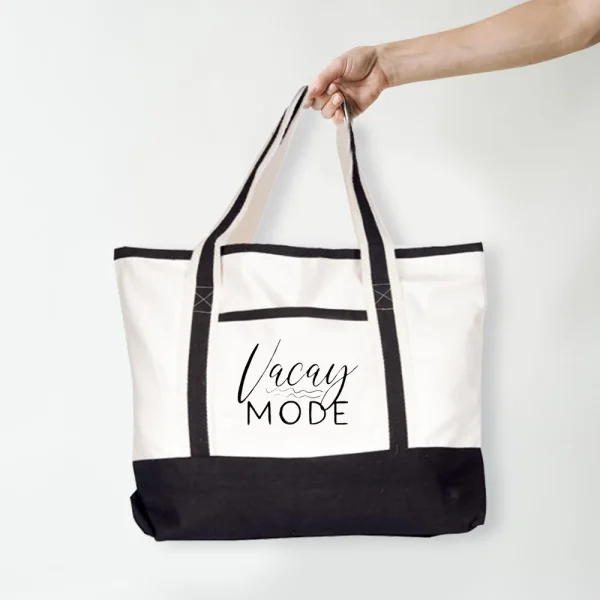 BYFT013960 BYFT White Canvas Bag with Black Tape (Vacay Mode) Design C