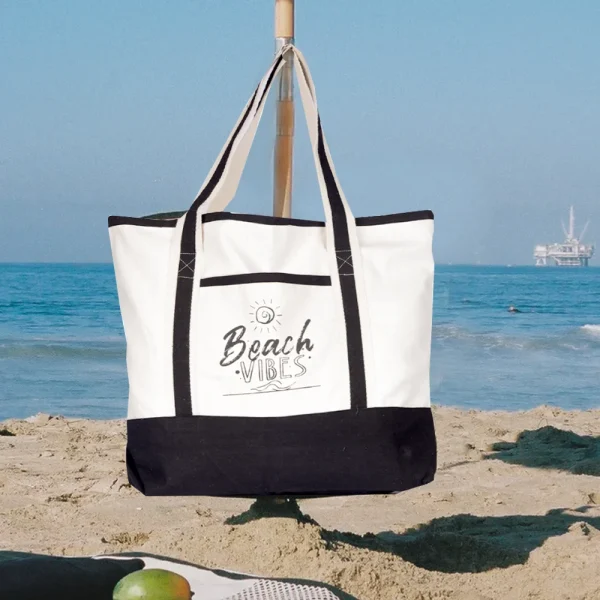 BYFT013961 BYFT White Canvas Bag with Black Tape (Beach Vibes) Design C