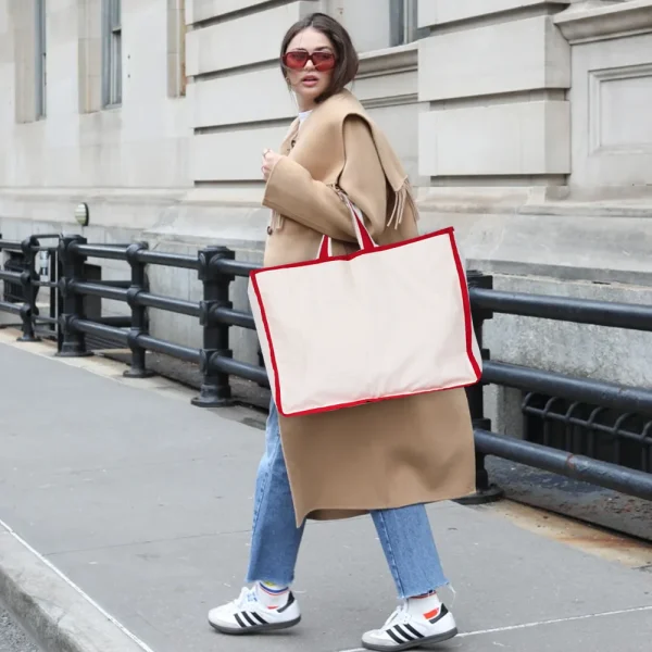 BYFT013963 BYFT White & Red Canvas Shopping Bag B