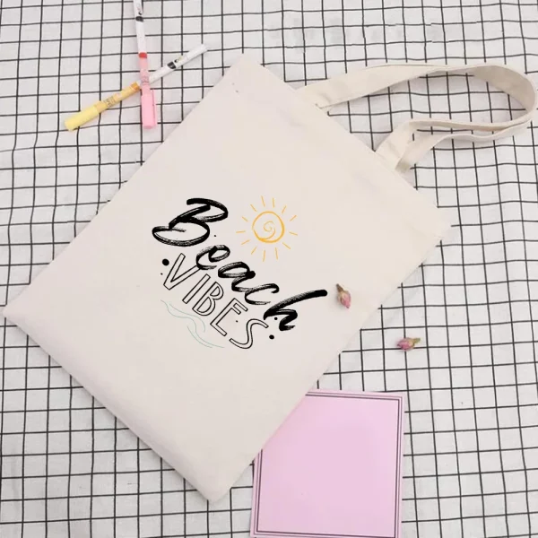 BYFT013985 BYFT Natural Cotton Flat Tote Bag (Beach Vibes) Design B