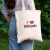 BYFT013987 BYFT Natural Cotton Flat Tote Bag (I Love Beach) Design B