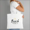 BYFT013993 BYFT White Canvas Flat Tote Bag (Beach Vibes) Design C