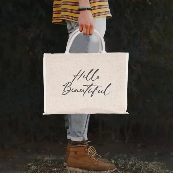 BYFT017622 BYFT Natural Jute bag shopper (Hello Beautiful) Design C