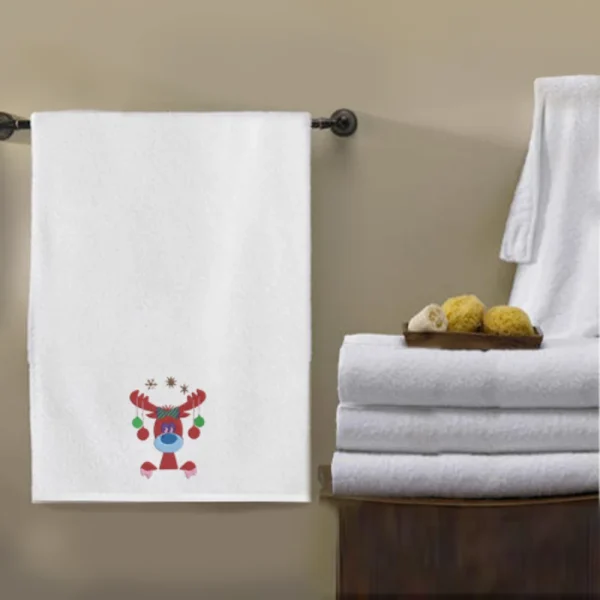 BYFT008978 BYFT IRIS EMBROIDERED FOR YOU BATH TOWEL White Reindeer with Christmas Ornament Set of 1 A
