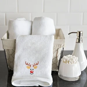 BYFT008994 BYFT IRIS EMBROIDERED FOR YOU HAND TOWEL White Reindeer Set of 1 A