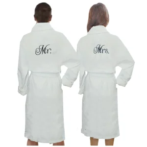Cart 2 BYFT009364 BYFT IRIS Embroidered For You BATHROBE White Mr. & Mrs. Design Couple Cotton Set of 2