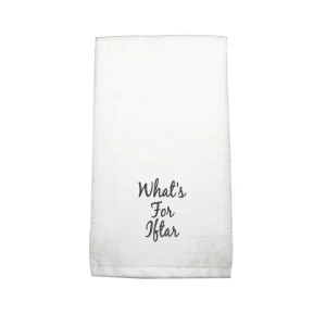 BYFT011759 BYFT Iris Embroidered For You Hand Towel 50 x 80 Cm 600 Gsm White Cotton What's for Iftar Design Black Thread Set of 1