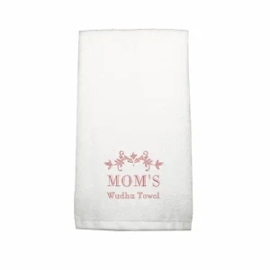 BYFT011767 BYFT Iris Embroidered For You Hand Towel 50 x 80 Cm 600 Gsm White Cotton Moms Wudhu Towel Pink Thread Set of 1