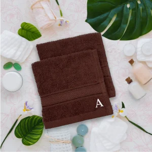 BYFT014103 BYFT Daffodil Washcloth 30 x 30 Cm 500 Gsm Brown Stripe Diamond Dobby 100 Cotton Letter A White Thread Set of 6 B