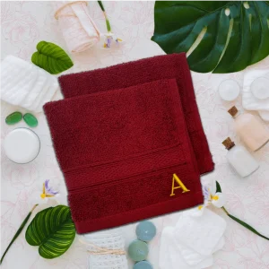 BYFT014129 BYFT Daffodil Washcloth 30 x 30 Cm 500 Gsm Burgundy Stripe Diamond Dobby Cotton Letter A Gold Thread Set of 6 B