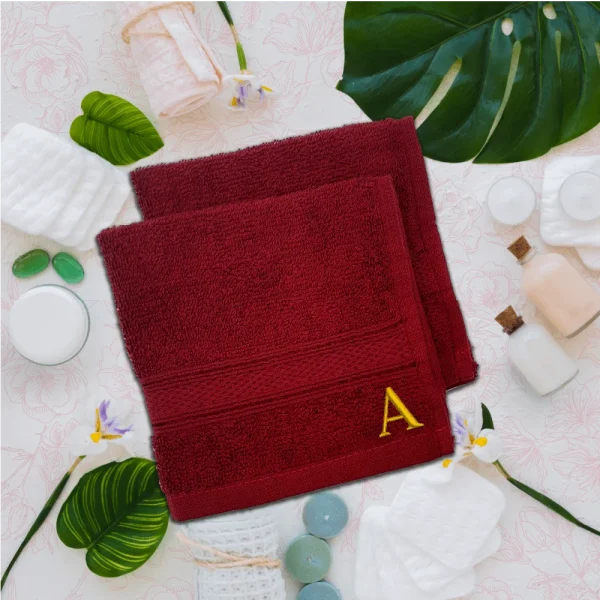 BYFT014129 BYFT Daffodil Washcloth 30 x 30 Cm 500 Gsm Burgundy Stripe Diamond Dobby Cotton Letter A Gold Thread Set of 6 B