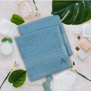 BYFT014259 BYFT Daffodil Washcloth 30 x 30 Cm 500 Gsm Light Blue Stripe Diamond Dobby 100� Cotton Letter A Black Thread Set of 6 B