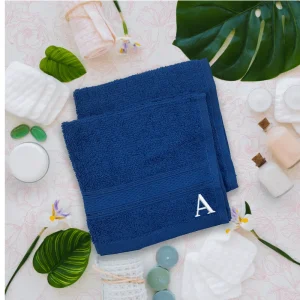 BYFT014363 BYFT Daffodil Washcloth 30 x 30 Cm 500 Gsm Royal Blue Stripe Diamond Dobby 100� Cotton Letter A White Thread Set of 6 B
