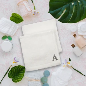 BYFT014467 BYFT Iris Face Towel 33 x 33 Cm 600 Gsm White 100� Cotton Letter A Silver Thread Set of 6 B