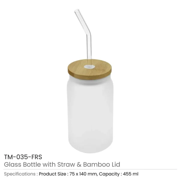 BYFT005766 BYFT Glass Bottle with Straw and Bamboo Lid 455 Ml Set of 01   TM 035 FRS