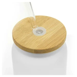 BYFT005766 BYFT Glass Bottle with Straw and Bamboo Lid 455 Ml Set of 01   TM 035 FRS A
