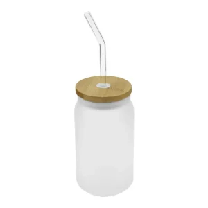 BYFT005766 BYFT Glass Bottle with Straw and Bamboo Lid 455 Ml Set of 01   TM 035 FRS B