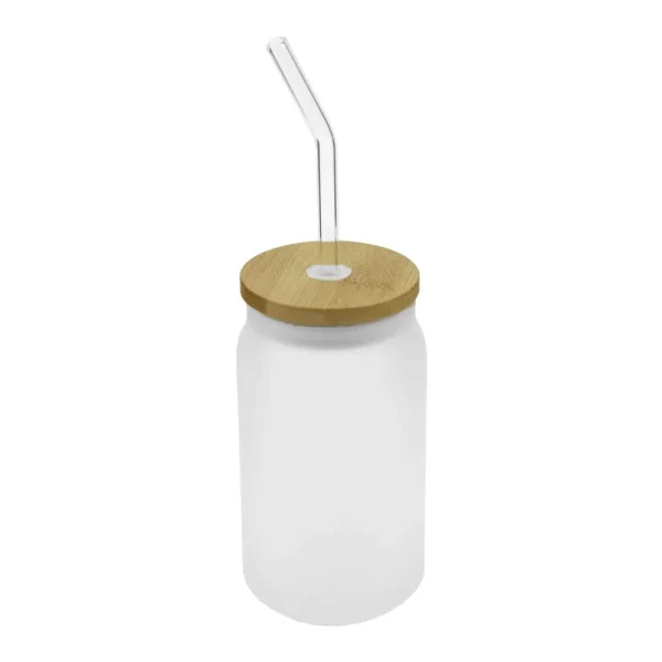 BYFT005766 BYFT Glass Bottle with Straw and Bamboo Lid 455 Ml Set of 01   TM 035 FRS B