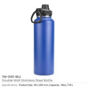 BYFT005768 BYFT Doube Wall Blue Matt Finish Stainless Steel Bottle 38 Oz Set of 01   TM 040 BLU D