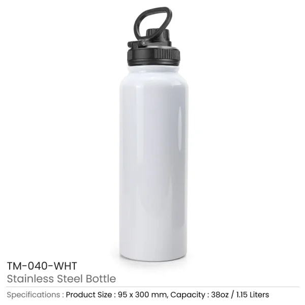 BYFT005769 BYFT Doube Wall White Matt Finish Stainless Steel Bottle 38 Oz Set of 01   TM 040 WHT D