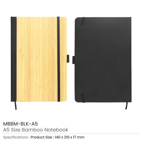 BYFT005783 BYFT A5 Bamboo Notebook with Pen loop and Paper Maker Set of 01   MBBM BLK A5