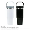 BYFT005805 BYFT Double Wall Black Vacuum SS Insulated Tumbler with Handle and Straw Set of 01   TM 042