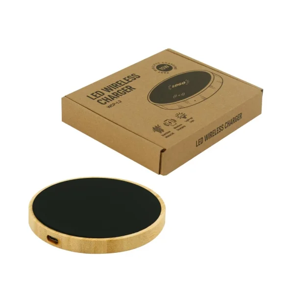 BYFT005811 BYFT Round Bamboo 15W Wireless Charger and Light Up Logo Set of 01   WCP L2 D