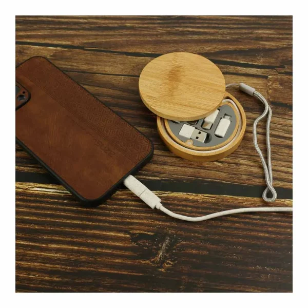 BYFT005816 BYFT Multi USB Charging Cable set in Round Bamboo Case Set of 01   OC BR5 C
