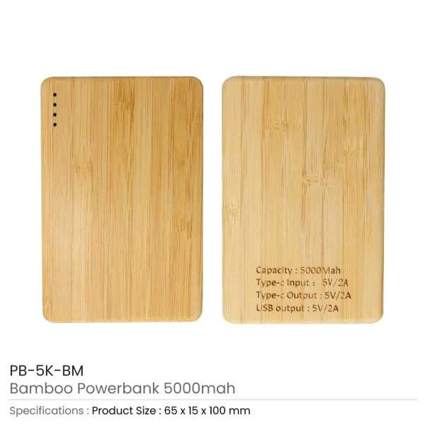 BYFT005818 BYFT Bamboo 5000mAh Powerbank Type C Input and Output Set of 01   PB 5K BM