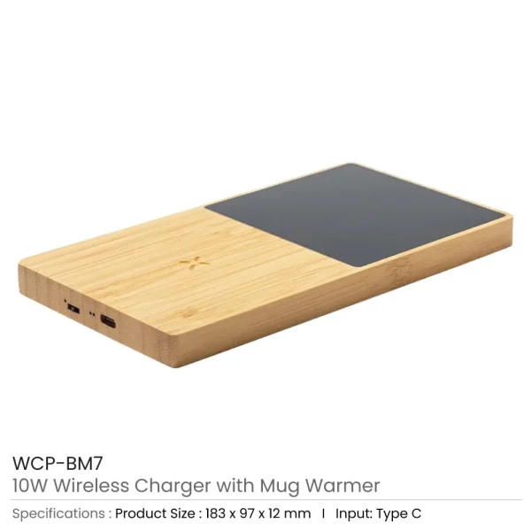 BYFT005819 BYFT Bamboo Wireless Charger with Mug Warmer Set of 01   WCP BM7