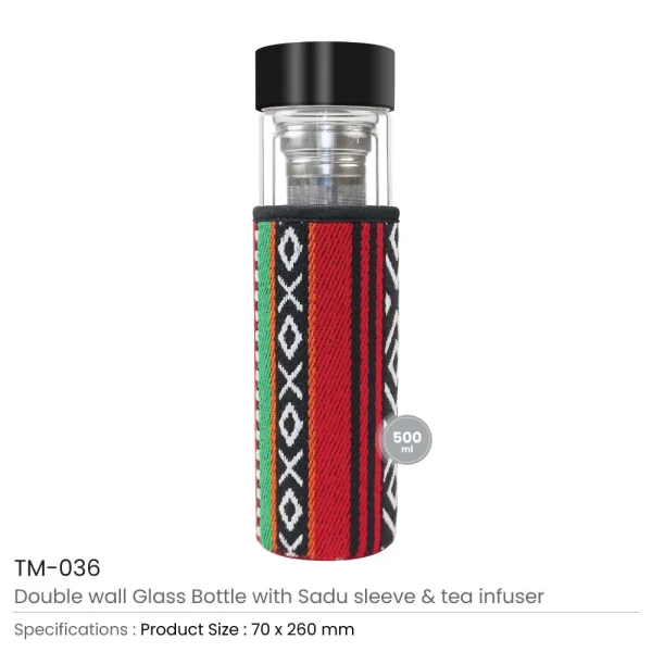 BYFT005826 BYFT Double Wall Glass Bottle with SADU Sleeve 500 Ml Set of 01   TM 036