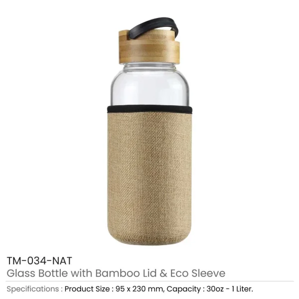BYFT005829 BYFT Glass Bottle with Bamboo Lid and Eco Sleeve Set of 01   TM 034 NAT