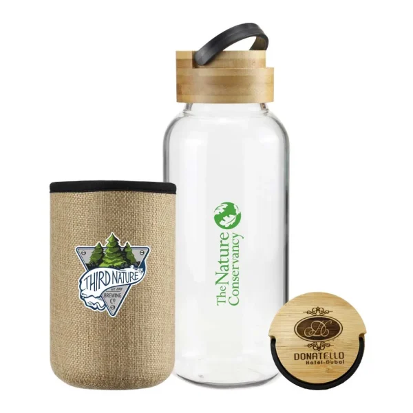 BYFT005829 BYFT Glass Bottle with Bamboo Lid and Eco Sleeve Set of 01   TM 034 NAT C